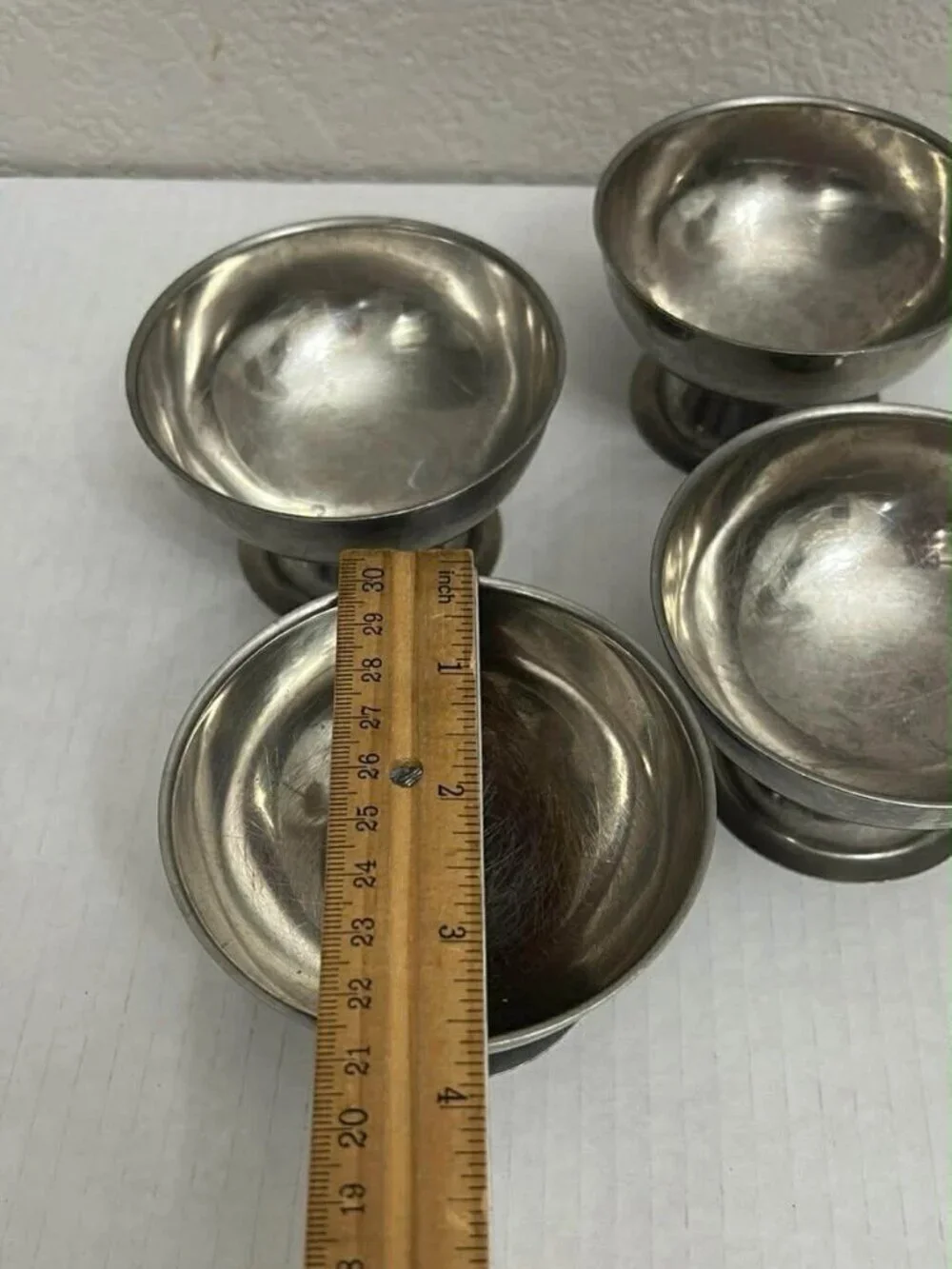Vintage Set of 4 Stainless steel Desert Ice Cream Sherbert Footed Bowl Dishes